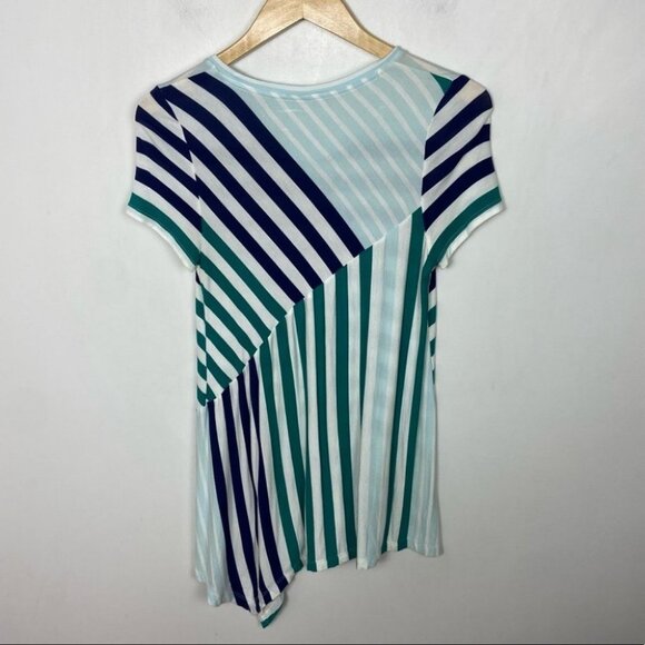 Anthropologie Striped Asymmetric Hem Short Sleeve Top‎ Size Small T-Shirt Blouse - Picture 11 of 12